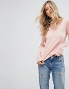 Vero Moda V Neck Ruffle Sleeve Sweater - Pink