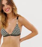 River Island Triangle Bikini Top With Clip Front In Zig Zag Print - Black
