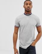 Bershka T-shirt In Gray With High Neck Striped Collar - Gray