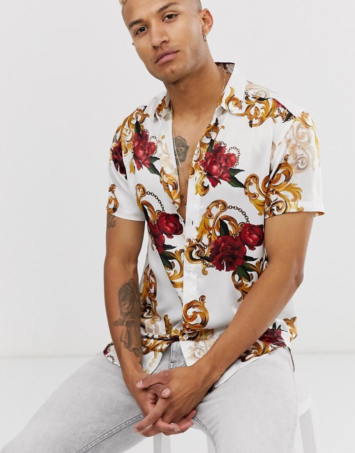 Siksilk X Dani Alves Short Sleeve Floral Shirt In White - White