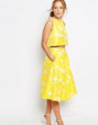 Chi Chi London Jacquard Crop Top Co-ord - Yellow White