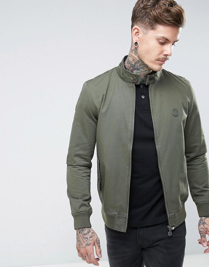 Pretty Green Newton Harrington Jacket With Paisley Lining In Green - Green