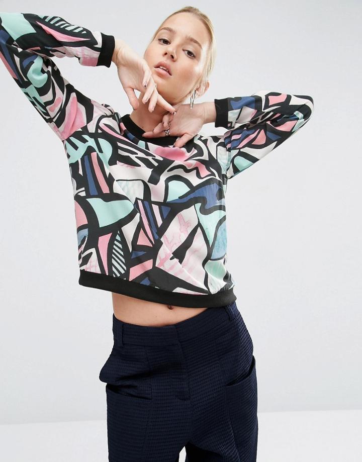 Asos White Abstract Print Silk Sweat Top - Multi