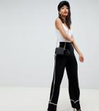 Asos Design Tall Wide Leg Pants With Contrast Binding - Black