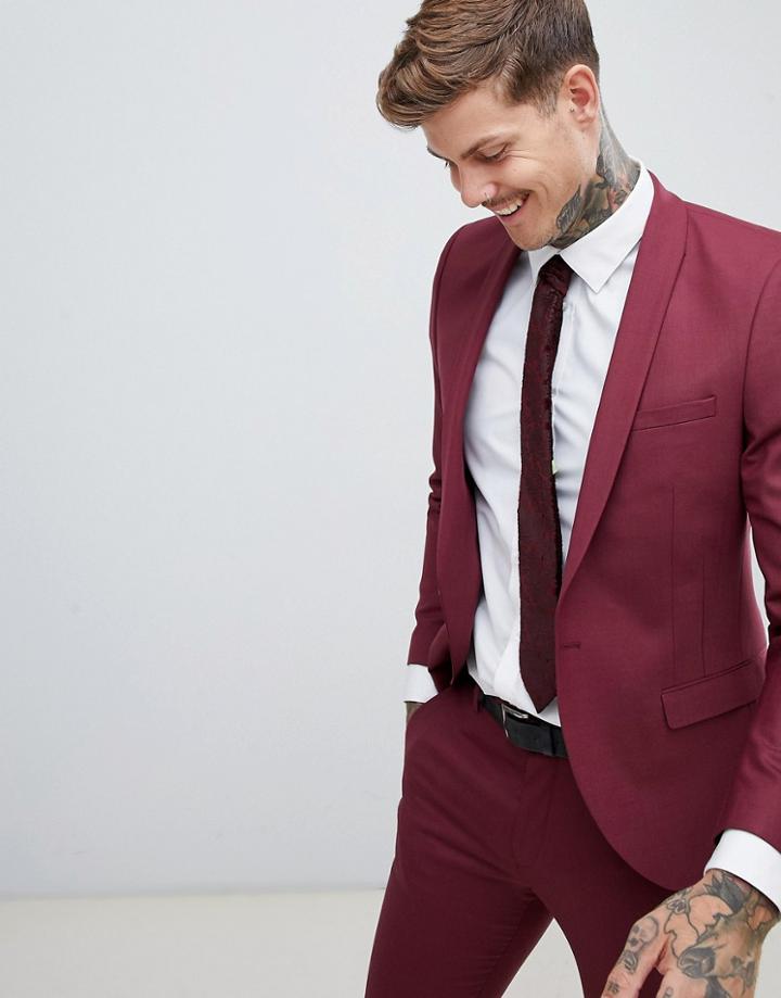 Twisted Tailor Super Skinny Suit Jacket In Burgundy-red
