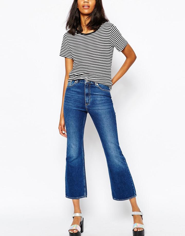 Monki Cropped Jean Flare - Blue