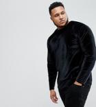 Asos Plus Relaxed Longline Long Sleeve T-shirt In Velour With Curved Hem In Black - Black
