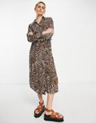 & Other Stories Shirt Midi Dress In Brown Print