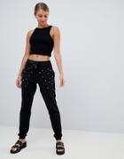 Only Mouse Pearl Applique Joggers - Black