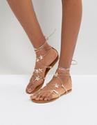 New Look Star Lace Up Flat Sandal - Gold