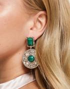 Topshop Stone And Pearl Embellished Disc Drop Earrings In Gold And Green