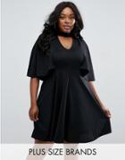 Club L Plus Skater Dress With Choker Detail And Cape Back - Black