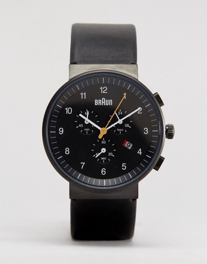 Braun Classic Leather Chronograph Watch In Black - Black