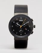 Braun Classic Leather Chronograph Watch In Black - Black