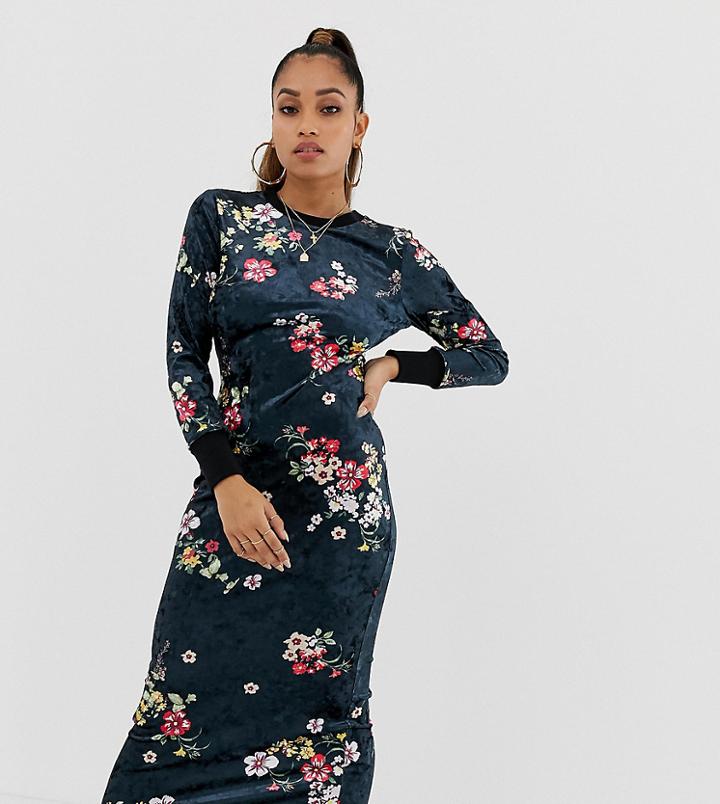 Asos Design Petite Printed Velvet City Maxi Dress With Open Back - Multi