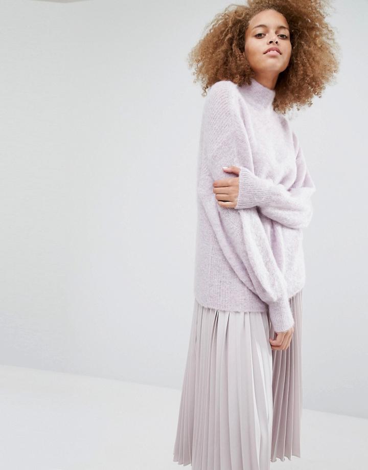 Warehouse Bell Sleeve Mohair Sweater - Purple