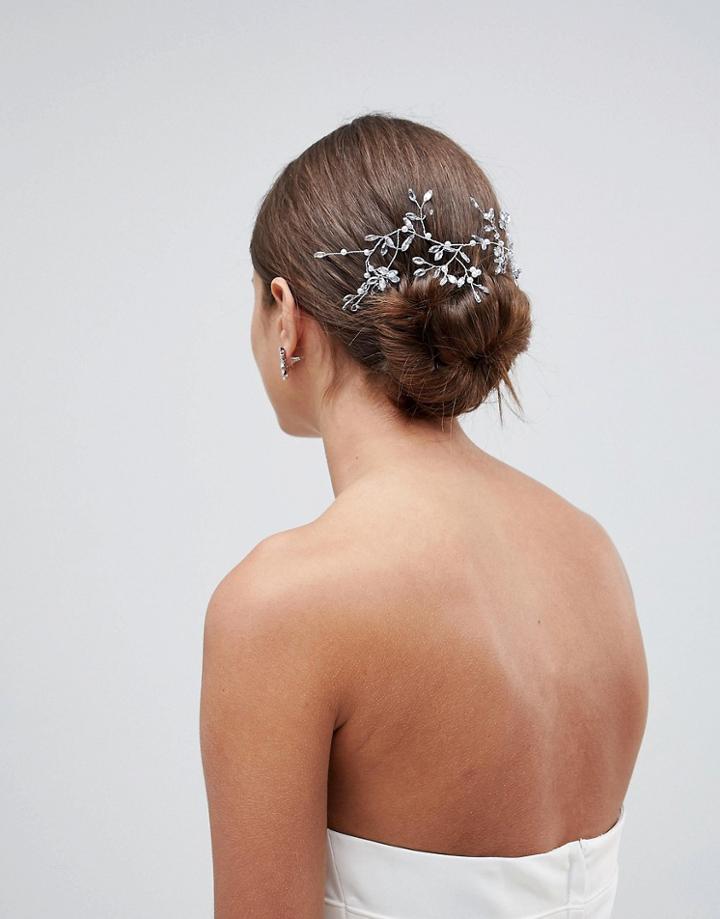 Asos Design Bridal Crystal Vine Hair Clip - Silver