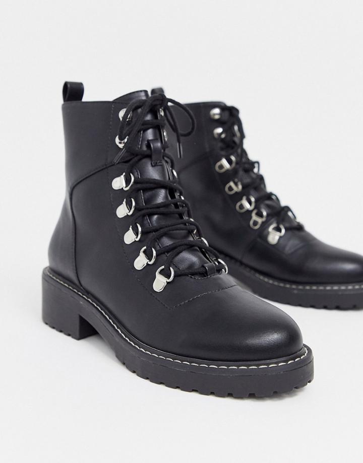 London Rebel Chunky Hiker Boots In Black