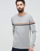 Asos Lambswool Rich Lightweight Sweater With Stripe - Gray