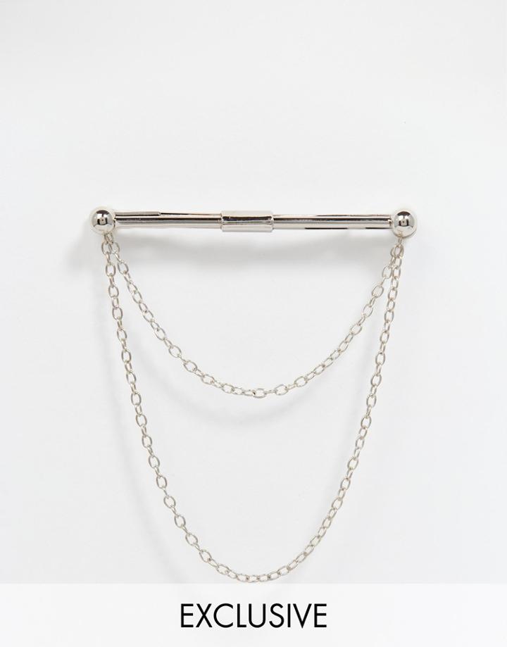 Reclaimed Vintage Tie Clip With Chain - Silver