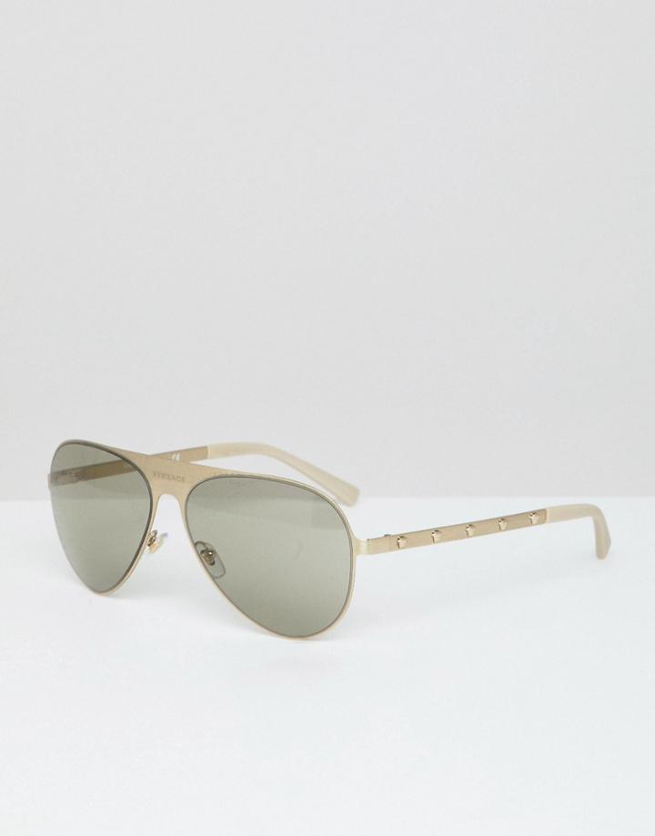 Versace Aviator Sunglasses With Logo - Gold
