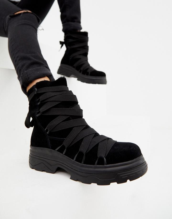 Asos Design Adaptive Chunky Suede Apr S Ski Boots-black