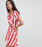 Glamorous Tall Crop Top With Frill Collar And Tie Side In Stripe Two-piece-red