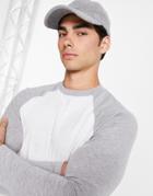 Asos Design White Long Sleeve Raglan T-shirt With Contrast Sleeves In Gray Heather