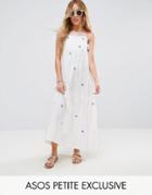 Asos Petite Cotton Maxi Dress With Embroidery And Tassels - White