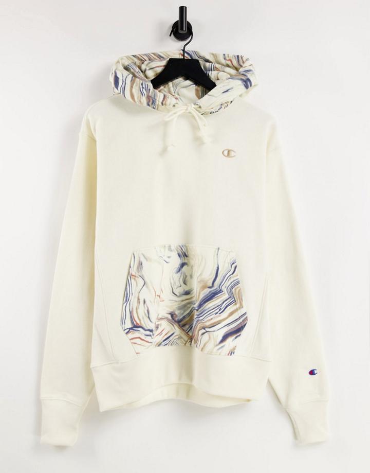 Champion Marble Logo Hoodie In Off White