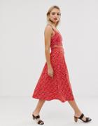 Monki Two-piece Buttoned Floral Print Midi Skirt In Red
