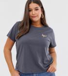 Asos Design Curve T-shirt With Embroidered Bye Motif-gray