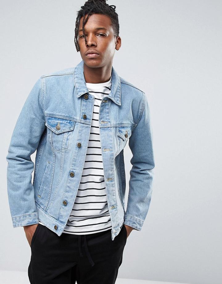 Asos Denim Jacket In Mid Blue Wash - Blue