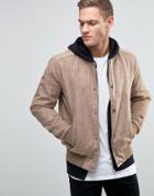 New Look Faux Suede Bomber In Tan - Tan