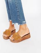 Vero Moda Fringe Detail Wedge Sandal - Tan