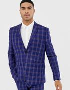 Boohooman Skinny Fit Suit Jacket In Blue Check - Blue