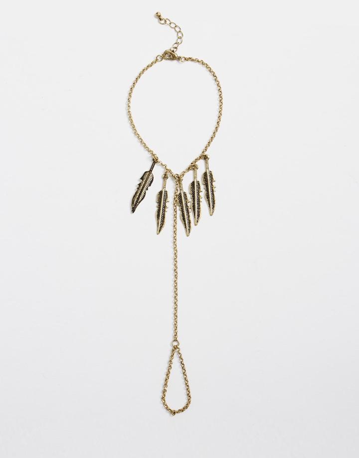 Asos Leaf Charm Hand Chain - Burnished Gold