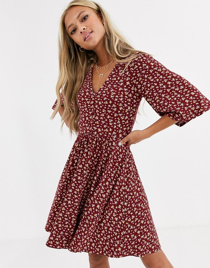 Asos Design Floral Mini Button Front Swing Dress-multi