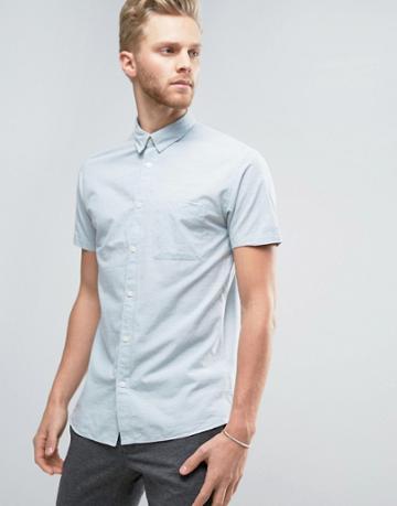 Selected Homme Short Sleeve Shirt In Slim Fit With Broken Stripe - Blue