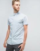 Selected Homme Short Sleeve Shirt In Slim Fit With Broken Stripe - Blue