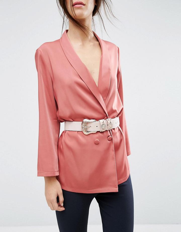 Asos Studded Keeper Western Jeans Belt With Rose Gold Metal Work - Bei