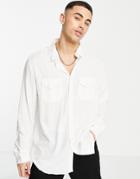 Brave Soul Long Sleeve Linen Mix Shirt In White