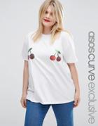 Asos Curve Sequin Cherry T-shirt - White