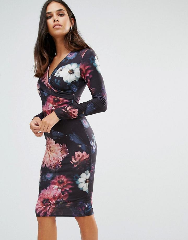 Jessica Wright Long Sleeve Pencil Midi Dress - Multi