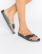 Birkenstock Madrid Metallic Narrow Fit Slide Flat Sandals - Black