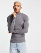 Asos Design Long Sleeve Muscle T-shirt With Turtle Neck In Washed Black