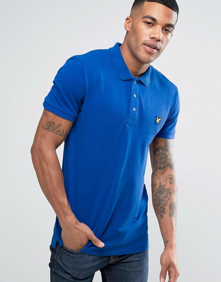Lyle & Scott Pique Polo Regular Fit Eagle Logo In Blue - Blue