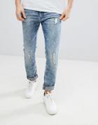 Armani Exchange J13 Slim Fit Distressed Light Wash Stretch Jeans - Blue