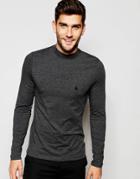 Asos Muscle Long Sleeve T-shirt With Turtleneck And Logo In Gray - Charcoal