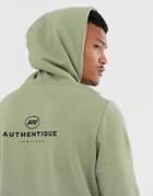 Asos Design Hoodie With Authentic Print In Khaki-green